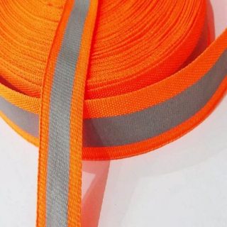 Оранжевая тесьма 2 см со светоотражающей полосой 10 мм фото